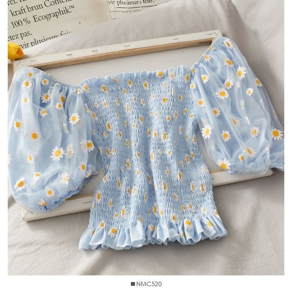 Off Shoulder Ruffle Top - BLUE - Picture 4 of 4